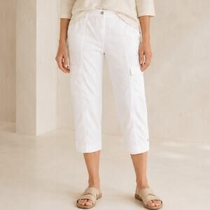 Chicos 2.5 Cargo Crop Pants size Large/14 White Stretch Cotton Resort